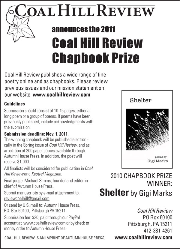 Coal Hill Review 2011 Chapbook Prize