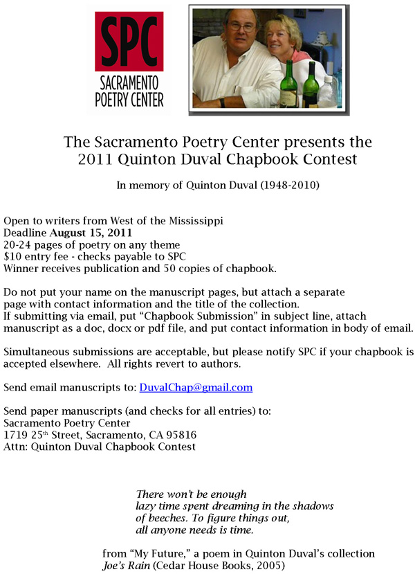 Sacramento Poetry Center - 2011 Quinton Duval Chapbook Contest