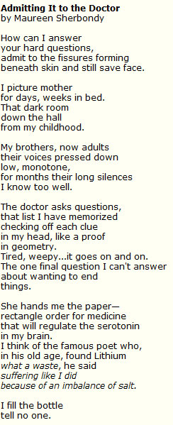 "Admitting It to the Doctor" by Maureen Sherbondy
